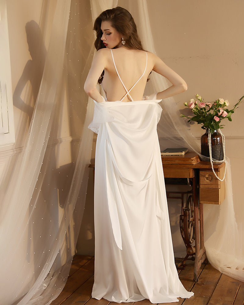 Satin Lace Long Sleeve Night Robe Avidlove-Robes - Tophatter Daily Deals