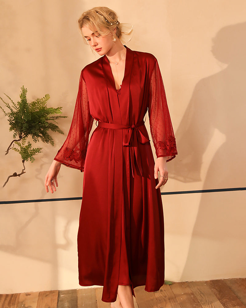 Satin Lace Long Sleeve Night Robe Avidlove-Robes - Tophatter Daily Deals