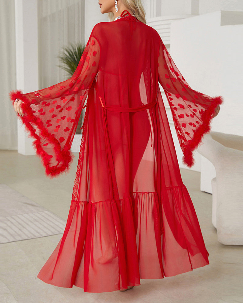 Long Sleeve Sheer Belted Nightgowns Avidlove-Nightgown - Tophatter Daily Deals