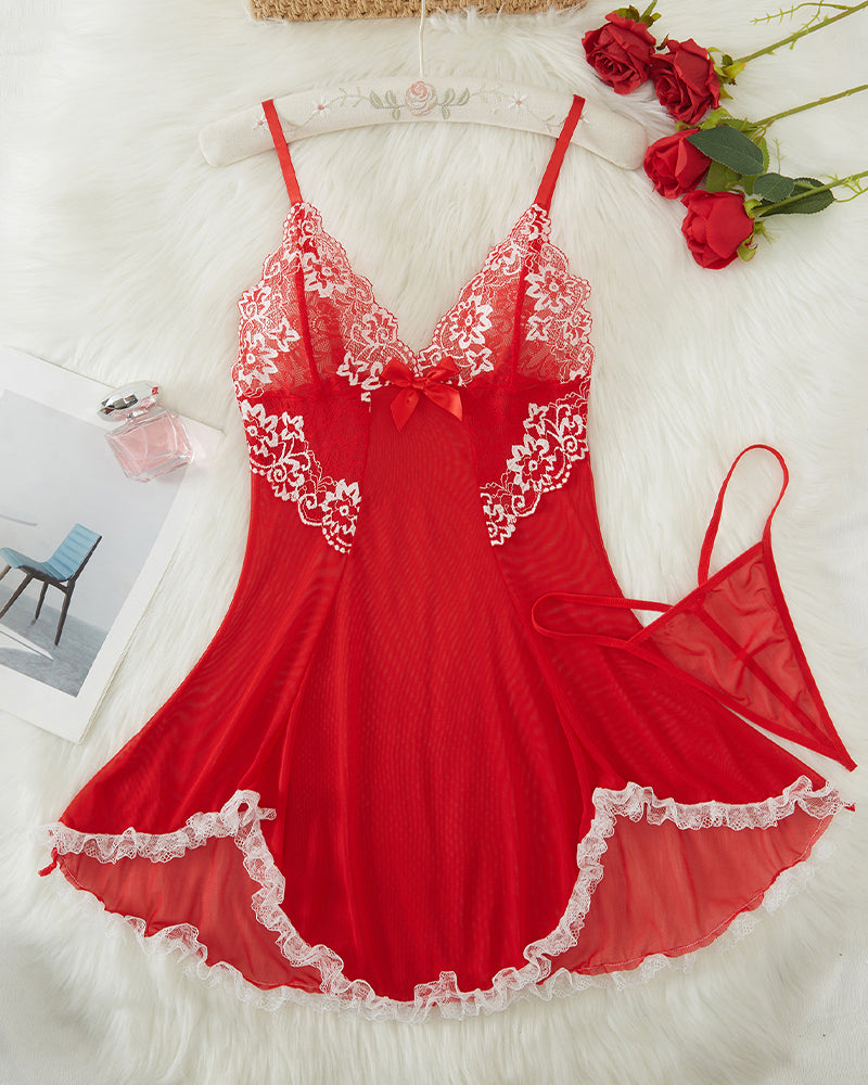 Contrast Lace Asymmetric Babydoll Red Avidlove-Babydolls - Tophatter Daily Deals