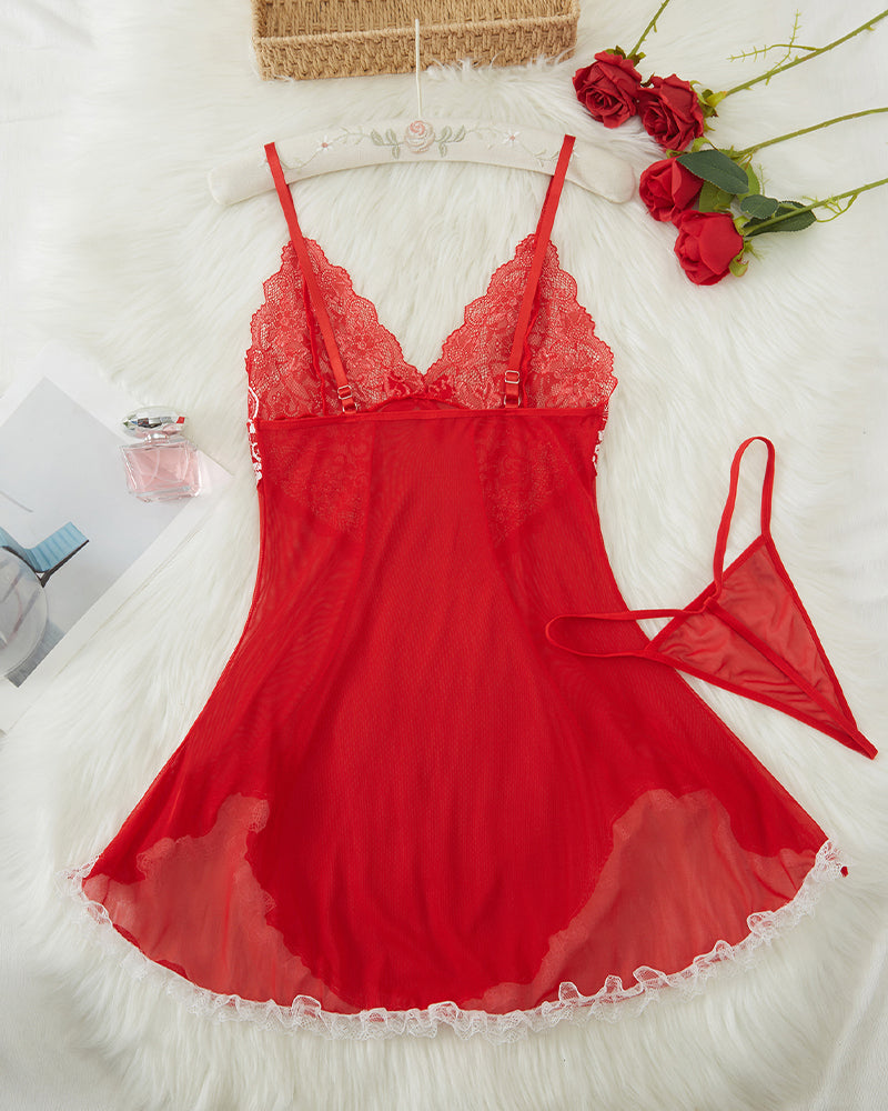 Contrast Lace Asymmetric Babydoll Avidlove-Babydolls - Tophatter Daily Deals