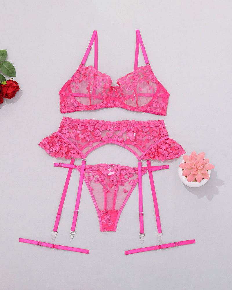 Heart Embroidery Paneled Lace Lingerie Set Avidlove-Bra Sets - Tophatter Daily Deals