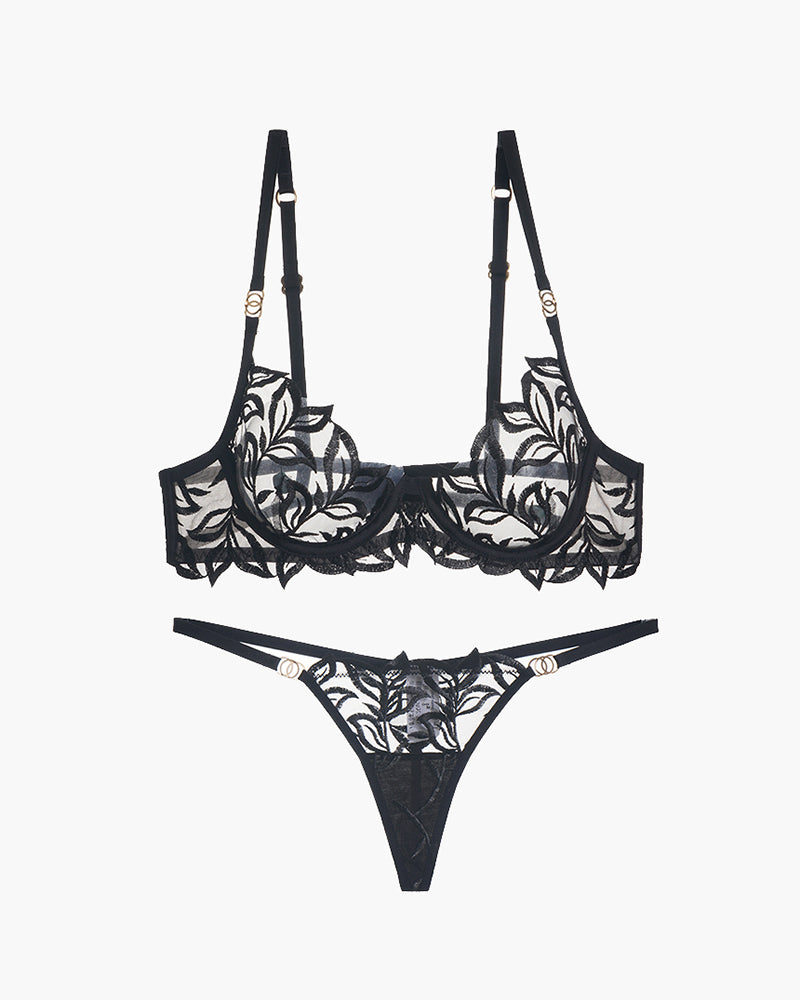 Embroidered Lace Bra and Thong 2 Sets Black Avidlove-Bra Sets - Tophatter Daily Deals