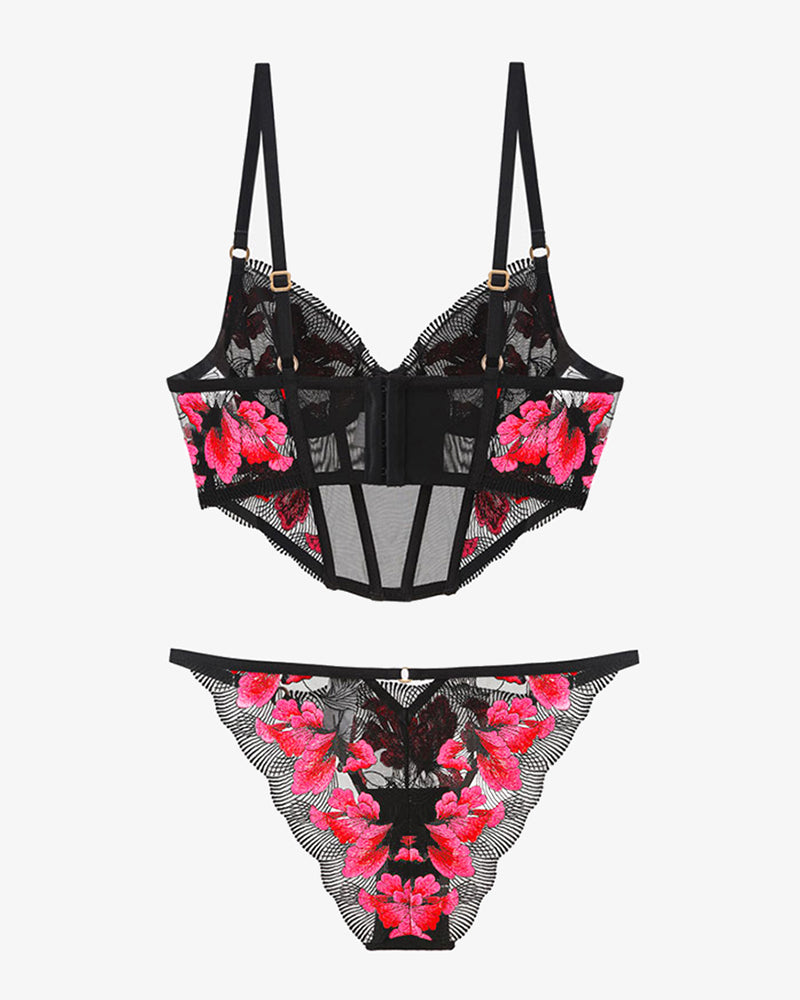 Embroidered Corset Bra and Panty 2 Sets Avidlove-Bra Sets - Tophatter Daily Deals