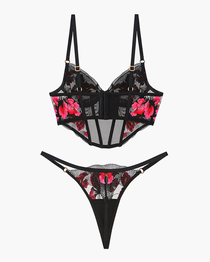 Embroidered Corset Bra and Thong 2 Sets Avidlove-Bra Sets - Tophatter Daily Deals