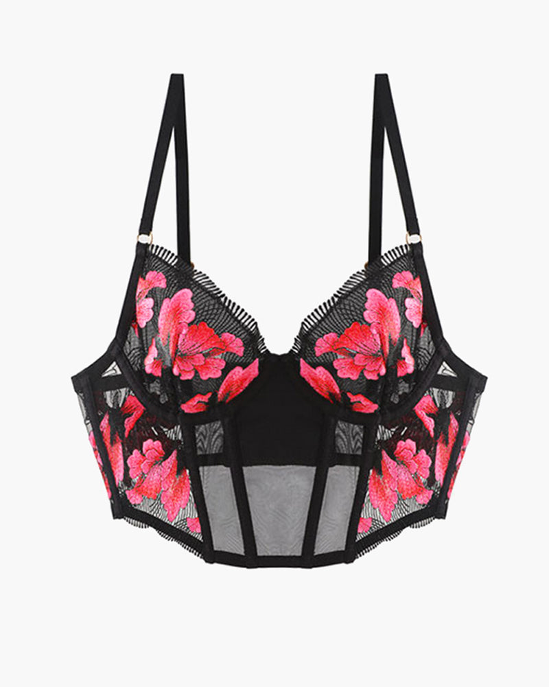 【M】Pink Embroidered Corset Bra Red Avidlove-Bra - Tophatter Daily Deals