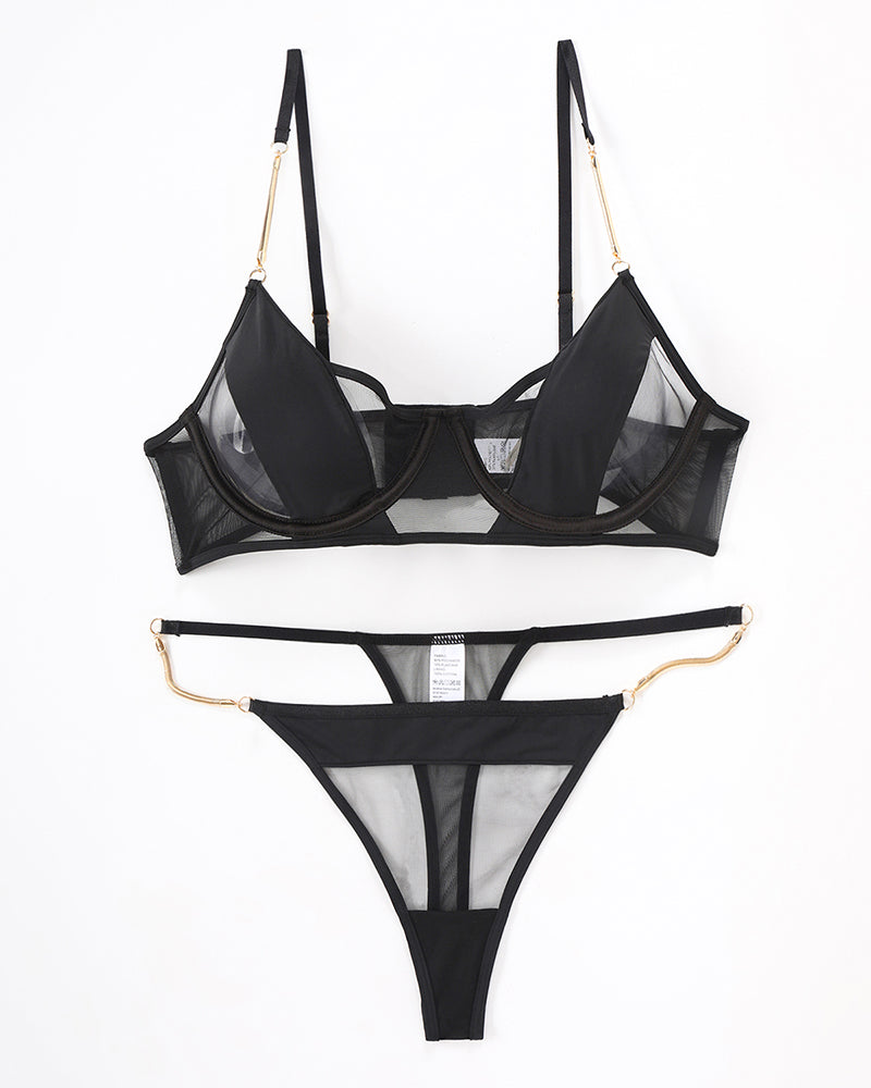 Push Up Chain Bra and Thong Set Black Avidlove-Bra Sets - Tophatter Daily Deals