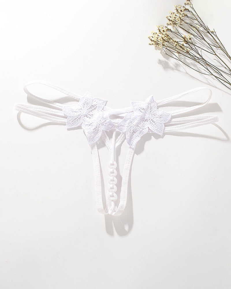 Pearl Lingerie Lace Open Panties G-String White Avidlove-Panty - Tophatter Daily Deals
