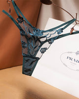Rose Embroidery Thong Mesh Panties Dark Green Avidlove-Panty - Tophatter Daily Deals