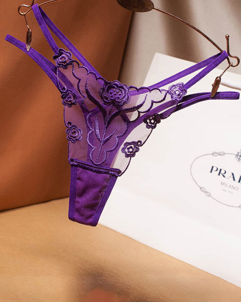 Rose Embroidery Thong Mesh Panties Purple Avidlove-Panty - Tophatter Daily Deals