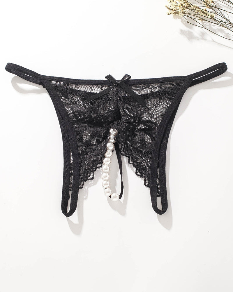 Lace Pearl G-String Low Rise T-Back Thongs Black Avidlove-Panty - Tophatter Daily Deals