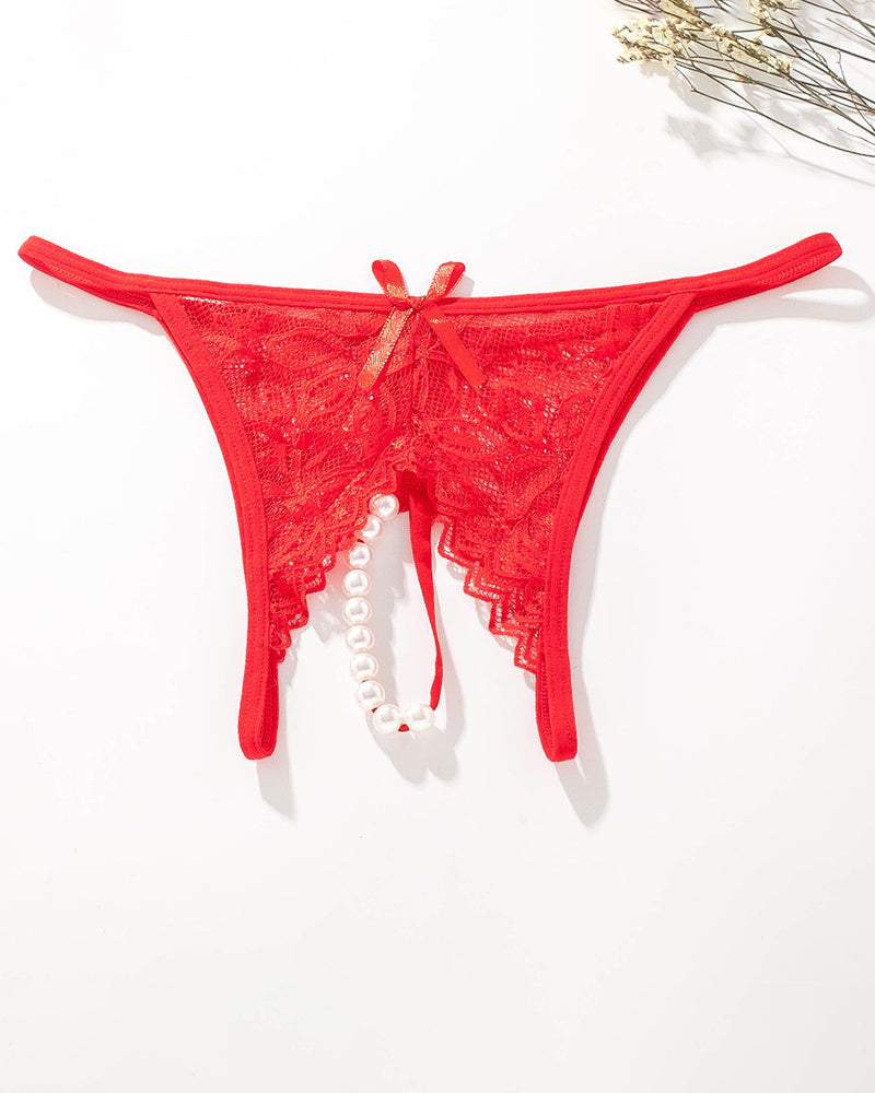 Lace Pearl G-String Low Rise T-Back Thongs Red Avidlove-Panty - Tophatter Daily Deals