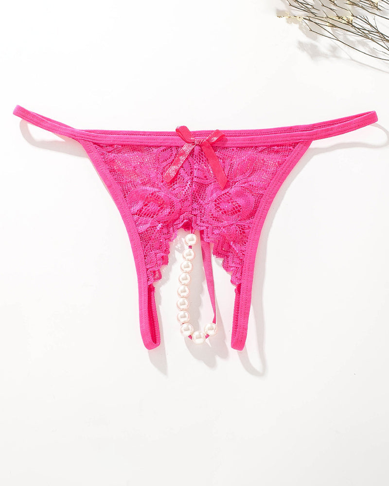 Lace Pearl G-String Low Rise T-Back Thongs Rose Red Avidlove-Panty - Tophatter Daily Deals