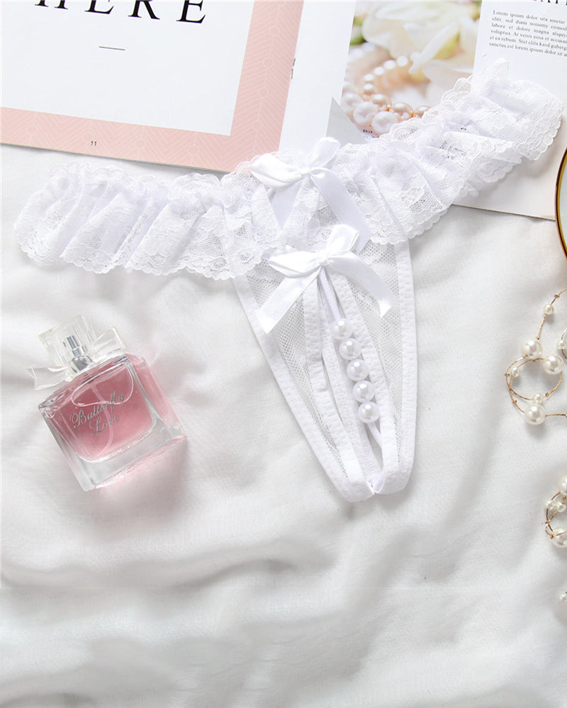 Beaded Lace Crotchless Panty White One Size Avidlove-Panty - Tophatter Daily Deals