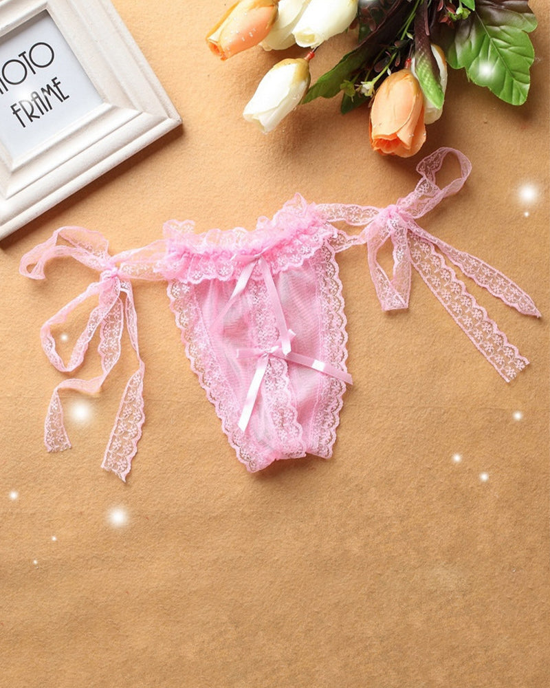 Lace-up Crotchless Thong Panty Pink One Size Avidlove-Panty - Tophatter Daily Deals