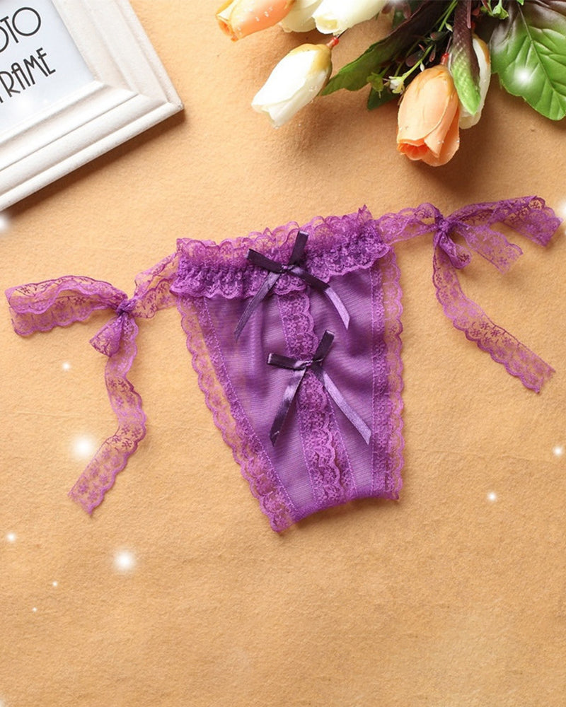 Lace-up Crotchless Thong Panty Purple One Size Avidlove-Panty - Tophatter Daily Deals