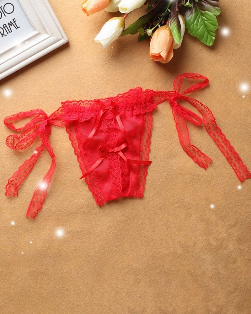 Lace-up Crotchless Thong Panty Red One Size Avidlove-Panty - Tophatter Daily Deals