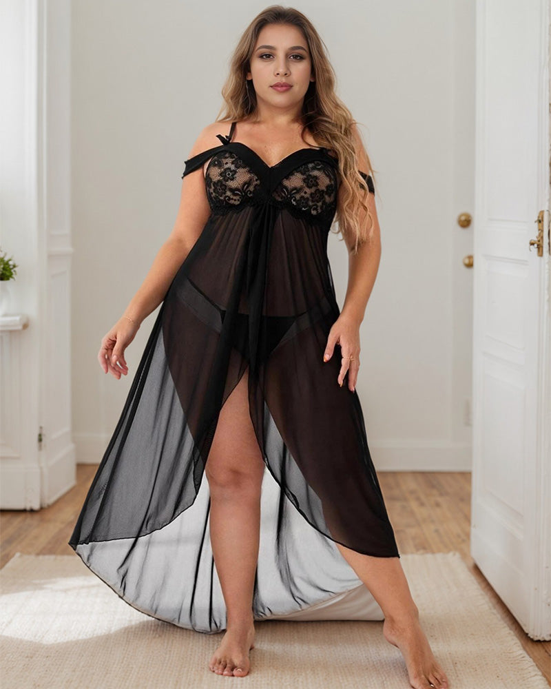 Plus Size Deep V-Neck Lace Nightgown Black Avidlove-Plus Size-Nightgown - Tophatter Daily Deals