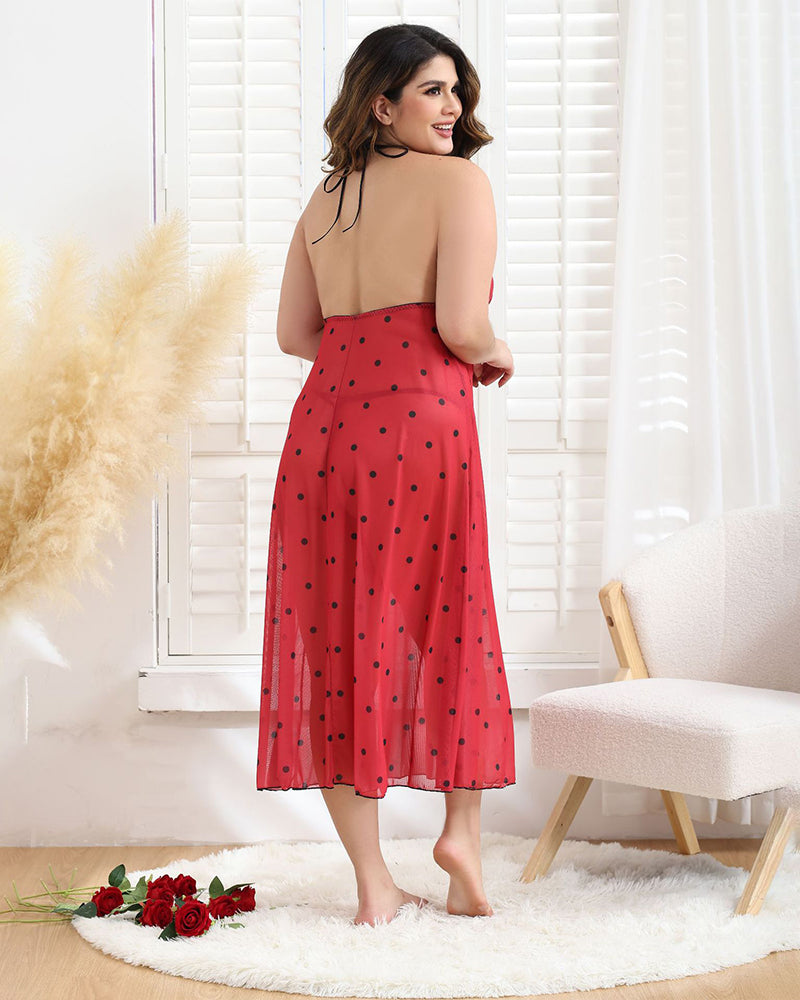 Plus Size Bow Tie Polka Dot Long Dress Avidlove-Plus Size-Nightgown - Tophatter Daily Deals