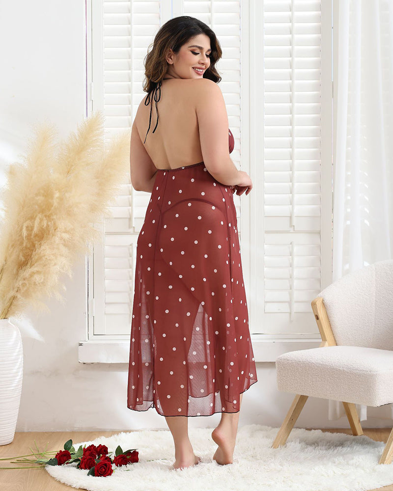 Plus Size Bow Tie Polka Dot Long Dress Avidlove-Plus Size-Nightgown - Tophatter Daily Deals