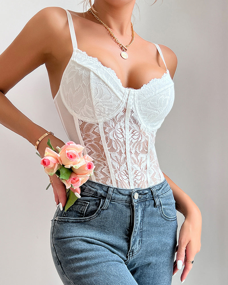 Floral Lace Mesh Bustier Bodysuits Avidlove-Bodysuits - Tophatter Daily Deals