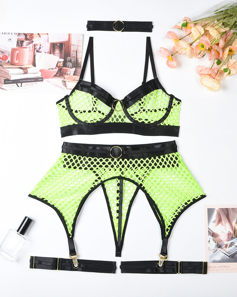 Fishnet Mesh Bra & Panty with Garter Belt Avidlove-Bra Sets - Tophatter Daily Deals