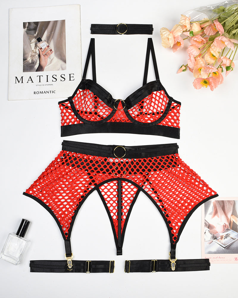 Fishnet Mesh Bra & Panty with Garter Belt Avidlove-Bra Sets - Tophatter Daily Deals