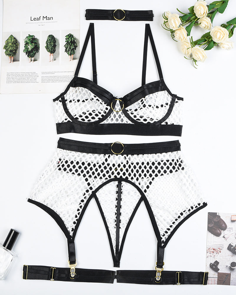 Fishnet Mesh Bra & Panty with Garter Belt Avidlove-Bra Sets - Tophatter Daily Deals