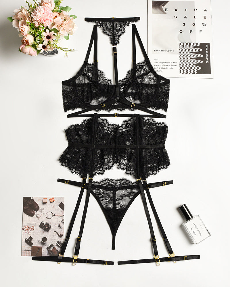 Lace Bra & Panty Set with Garter Belt Avidlove-Bra Sets - Tophatter Daily Deals