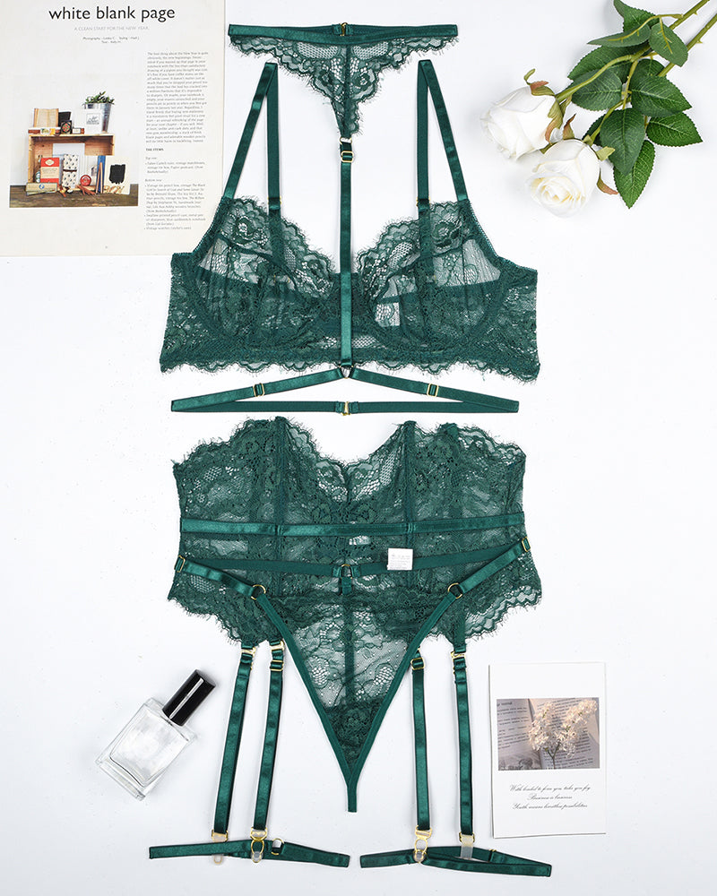 Lace Bra & Panty Set with Garter Belt Avidlove-Bra Sets - Tophatter Daily Deals