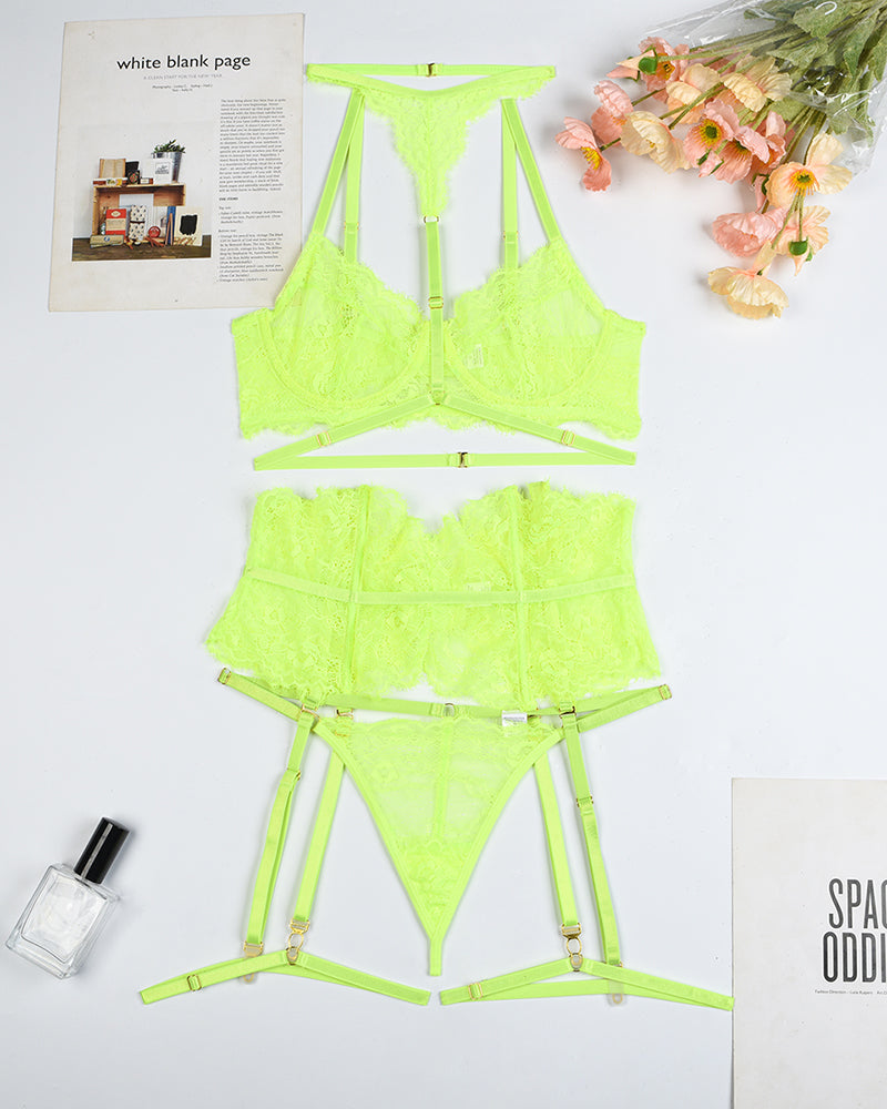 Lace Bra & Panty Set with Garter Belt Avidlove-Bra Sets - Tophatter Daily Deals