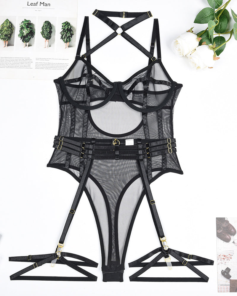 Halter Open Crotch Bodysuit With Garter Avidlove-Bodysuits - Tophatter Daily Deals