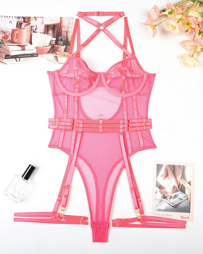 Halter Open Crotch Bodysuit With Garter Avidlove-Bodysuits - Tophatter Daily Deals