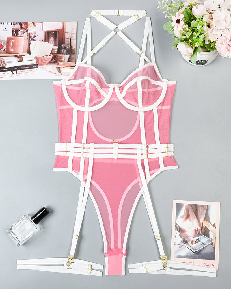 Halter Open Crotch Bodysuit With Garter Avidlove-Bodysuits - Tophatter Daily Deals