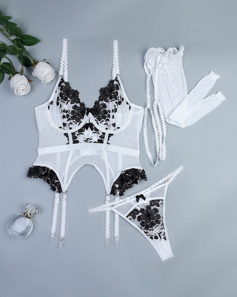 Embroidered Patchwork Corset Sets with Stockings Black Avidlove-Corset - Tophatter Daily Deals