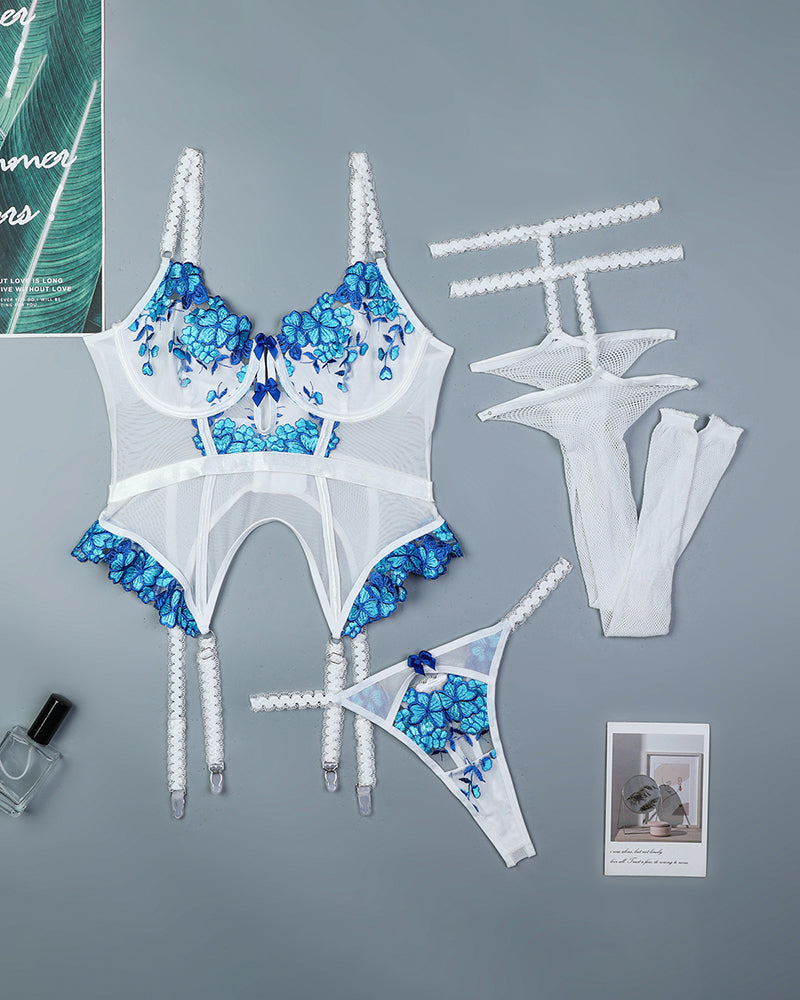 Embroidered Patchwork Corset Sets with Stockings Blue Avidlove-Corset - Tophatter Daily Deals