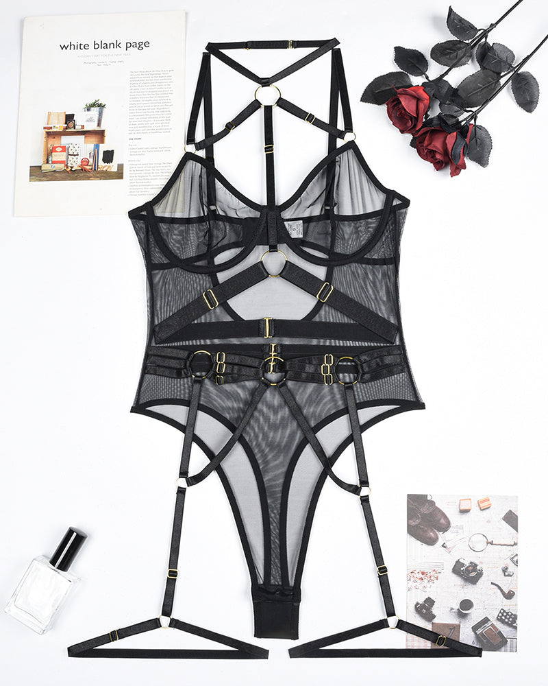 Mesh Straps Bodysuit with Steel Ring Avidlove-Bodysuits - Tophatter Daily Deals