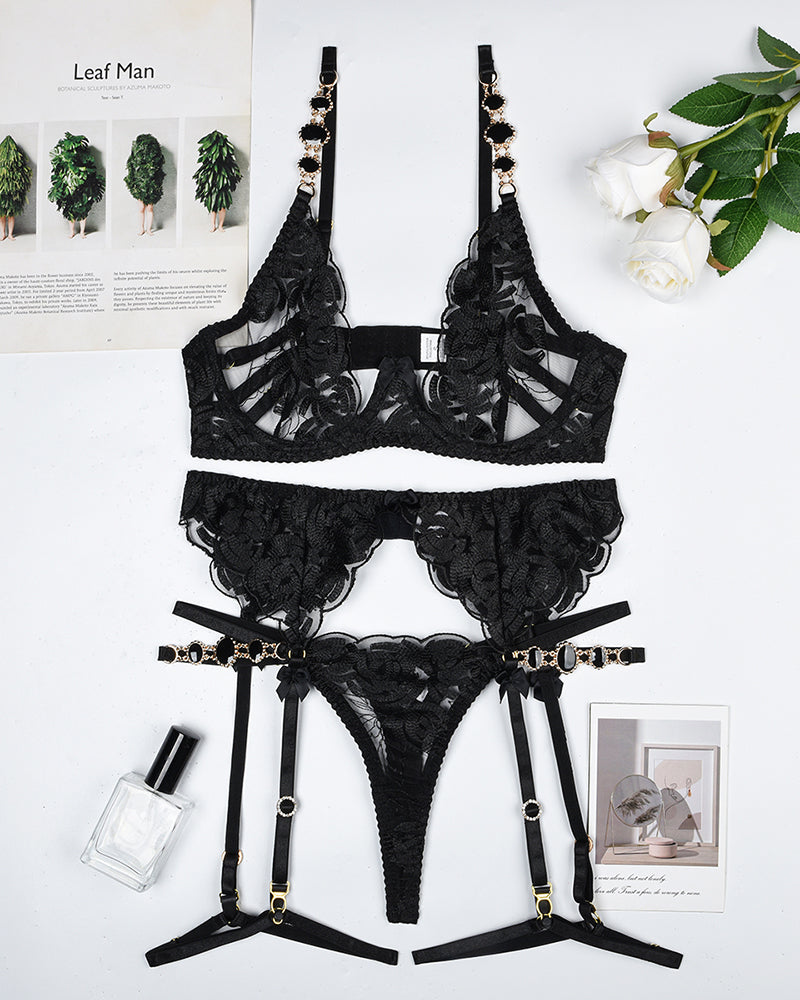 Vintage Gemstone Lace Lingerie Set Avidlove-Bra Sets - Tophatter Daily Deals