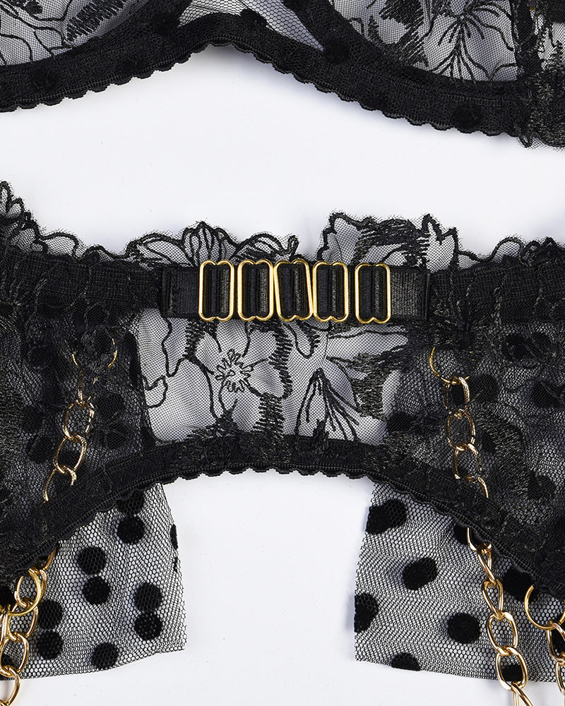 Embroidered Lace Lingerie Set With Chain Avidlove-Bra Sets - Tophatter Daily Deals