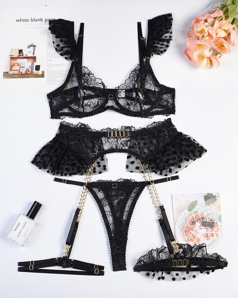 Embroidered Lace Lingerie Set With Chain Avidlove-Bra Sets - Tophatter Daily Deals