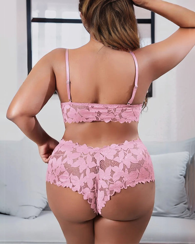 【3XL-5XL】Floral Appliques Bow Knot Lace Bra & Panty Set Avidlove-Plus Size-Bra Sets - Tophatter Daily Deals