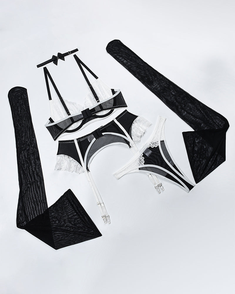 Choker Push Up Bra Garter Belt Lingerie Set Black Avidlove-Bra Sets - Tophatter Daily Deals