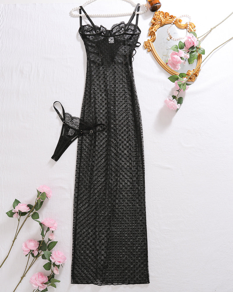 Sheer Heart Polka Dot Lace Long Dress Avidlove-Nightgown - Tophatter Daily Deals