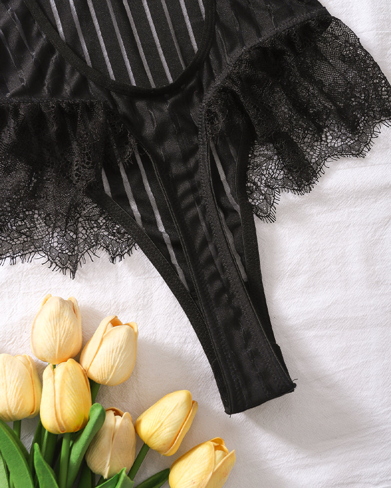 Chain Feather Eyelash Lace Bodysuit Avidlove-Bodysuits - Tophatter Daily Deals