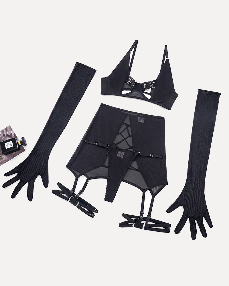 Hollow Out Tops and Skirt Sets with Gloves Black Avidlove-Skirt Set - Tophatter Daily Deals