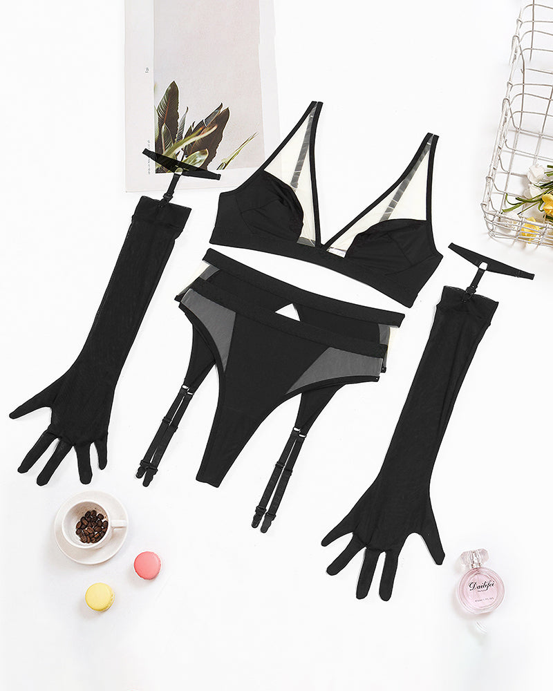 Exotic Gloves Mesh Lingerie Sets Black Avidlove-Bra Sets - Tophatter Daily Deals