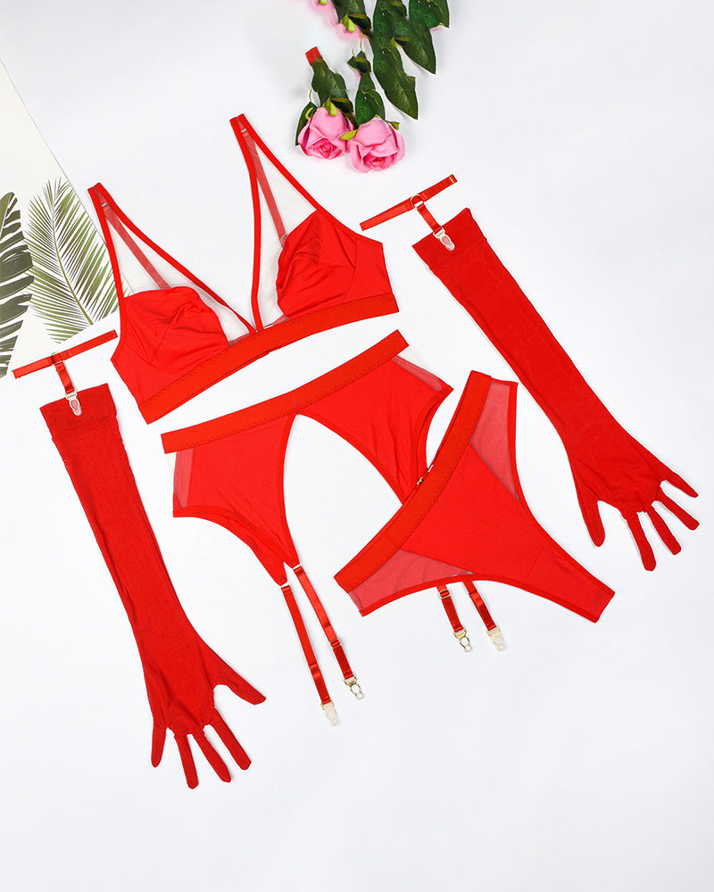 Exotic Gloves Mesh Lingerie Sets Red Avidlove-Bra Sets - Tophatter Daily Deals