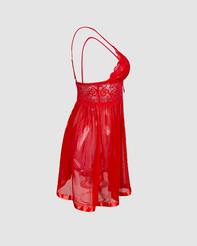 Contrast Lace Bow Decor Mesh Slip Dress Avidlove-Babydolls - Tophatter Daily Deals