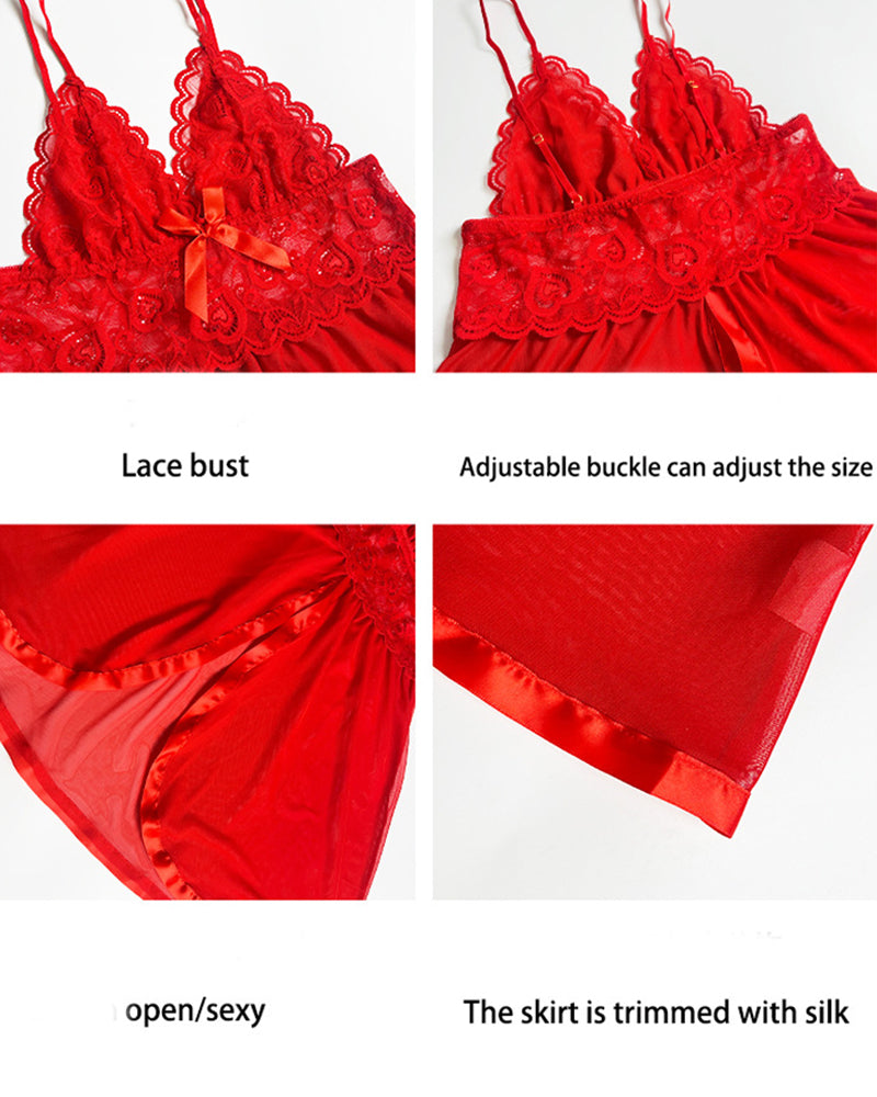 Contrast Lace Bow Decor Mesh Slip Dress Avidlove-Babydolls - Tophatter Daily Deals