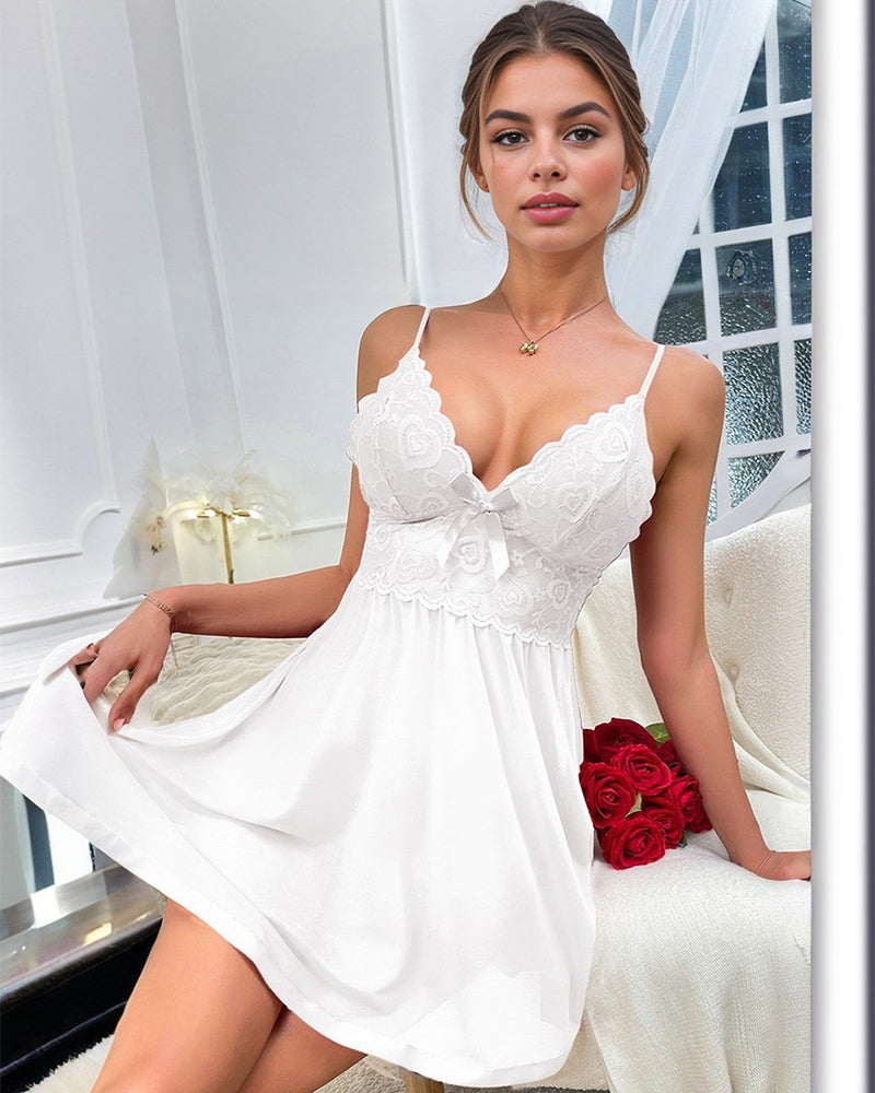 Contrast Lace Bow Decor Mesh Slip Dress White Avidlove-Babydolls - Tophatter Daily Deals